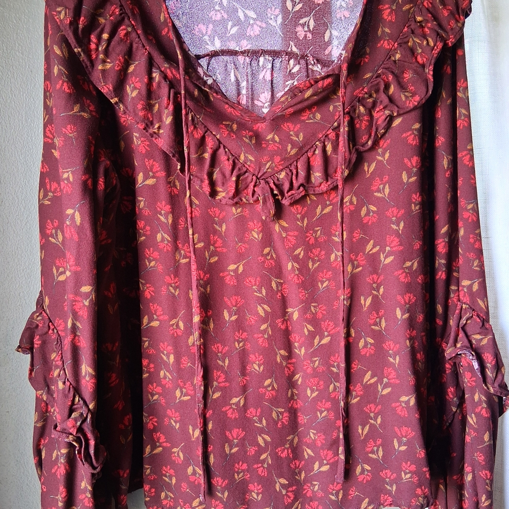 Sonoma Floral Ruffle Blouse - Red - Picture 5 of 10